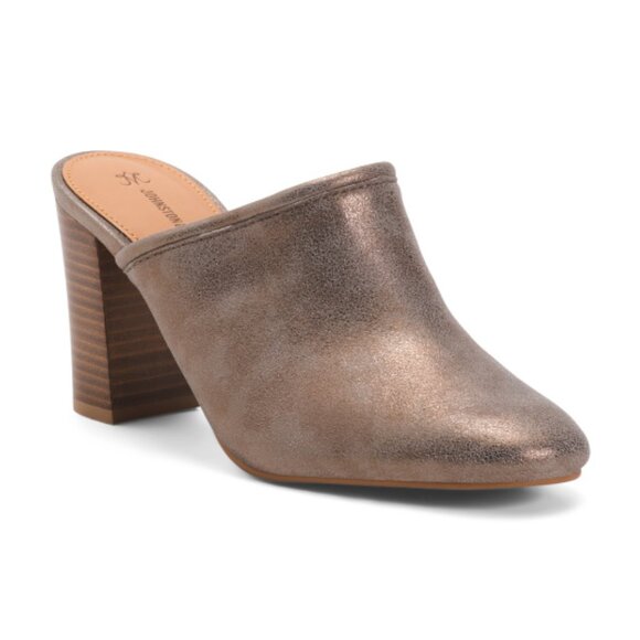 NEW JOHNSTON AND MURPHY Leather Charlotte Heeled Mules Gold Metallic 269tn - Picture 1 of 7
